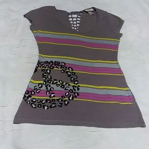 Belle Du Jour striped peace sign shirt